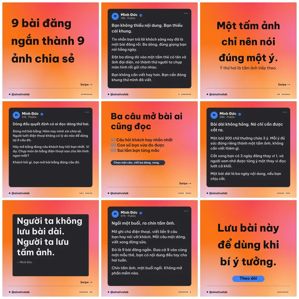 social-post — bộ demo 9 slide dựng bằng skill