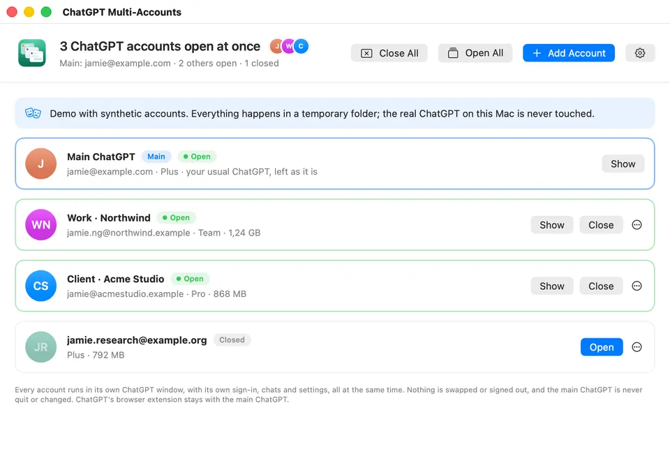 ChatGPT Multi-Accounts — Ba tài khoản cùng mở