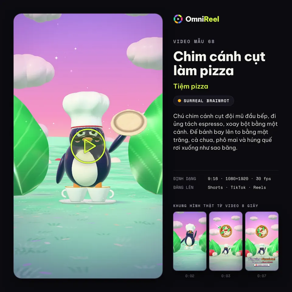 OmniReel — Chim cánh cụt làm pizza