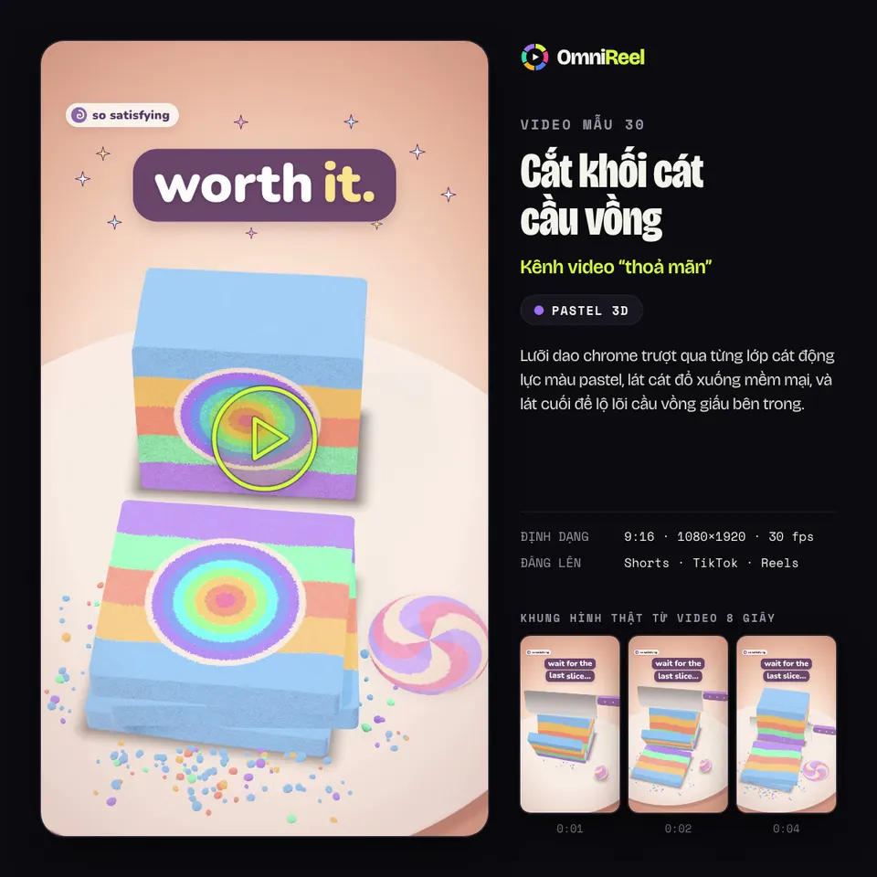 OmniReel — Cắt khối cát cầu vồng