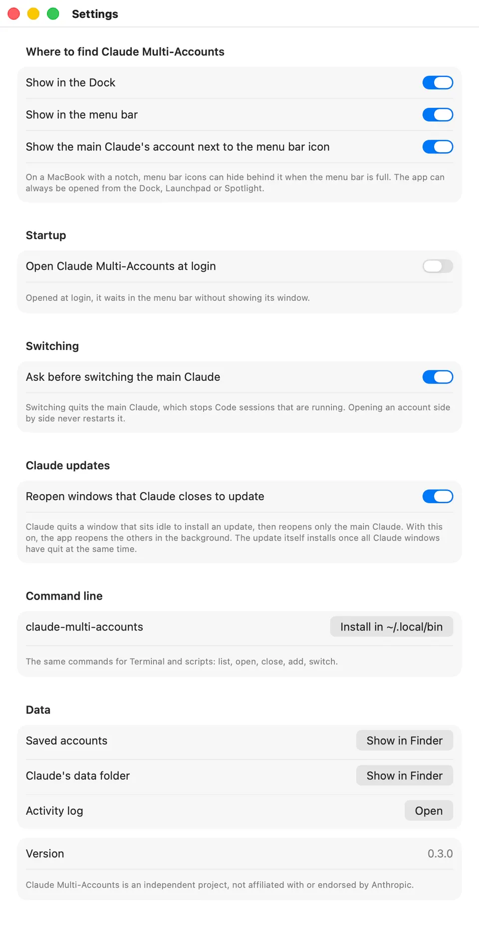 Claude Multi-Accounts — Cài đặt
