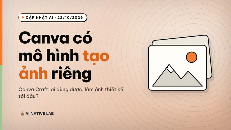 Ảnh bìa nền đất nung vân vòng tròn: tiêu đề Canva có mô hình tạo ảnh riêng, hình hai khung ảnh có núi và mặt trời màu cam