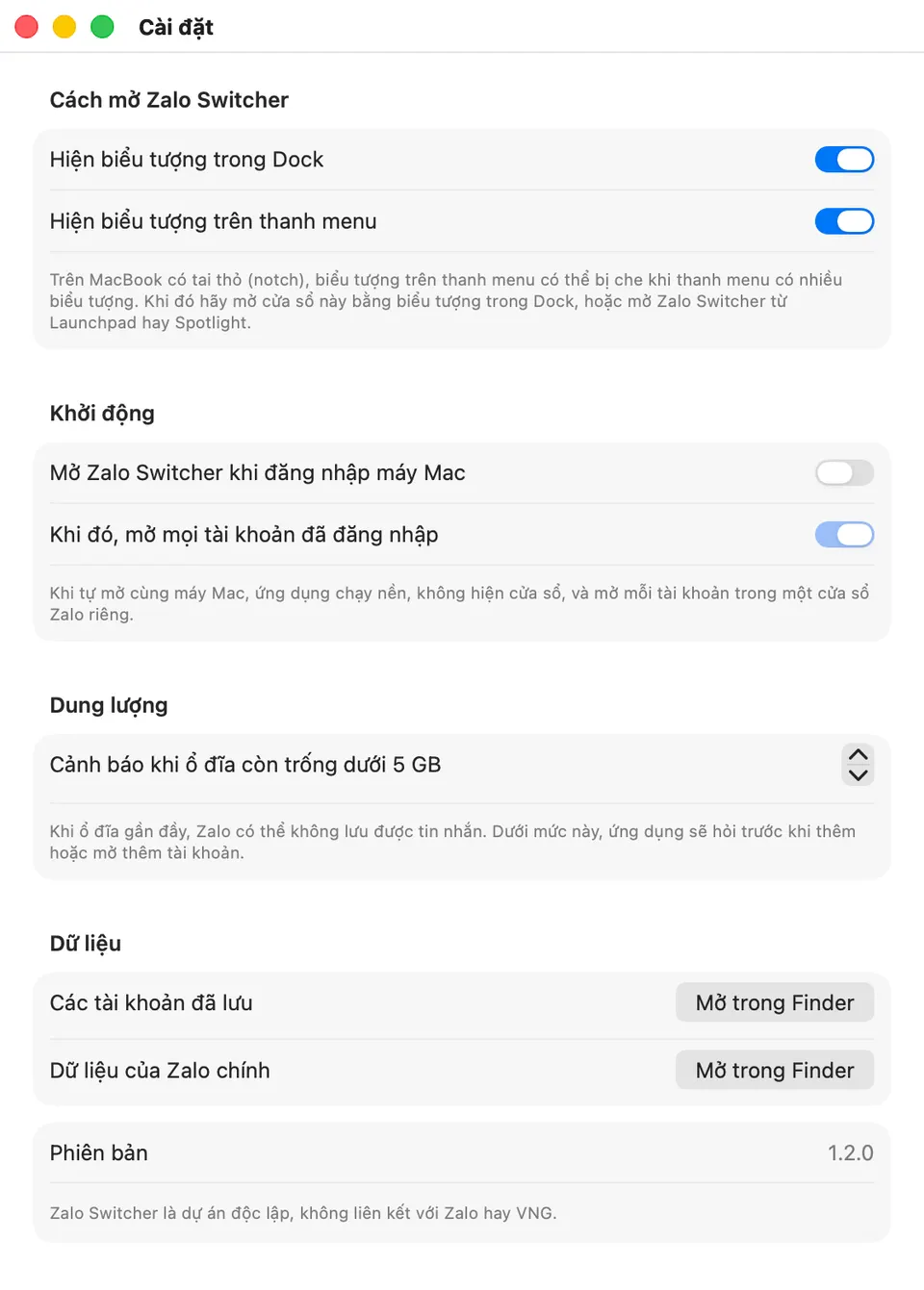 Zalo Switcher — Cài đặt